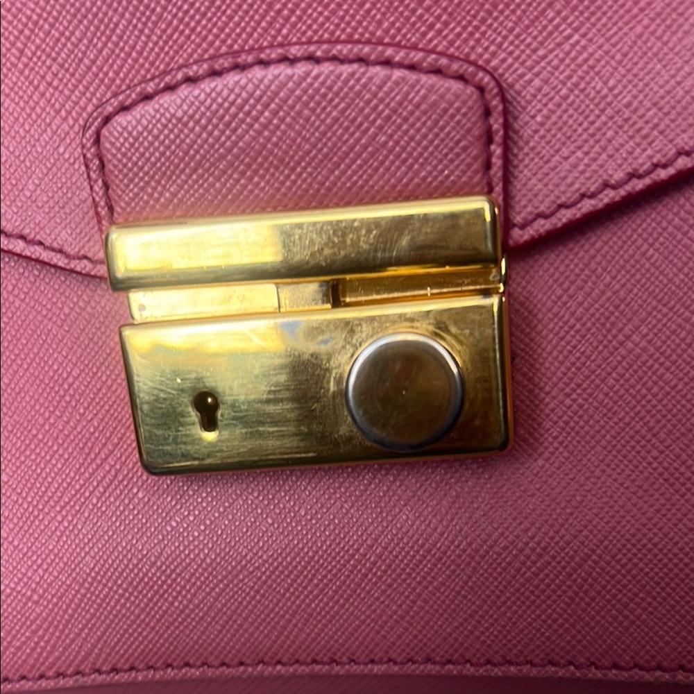 Prada Pink Saffiano Leather Satchel with Gold Accents - Picture 9 of 9
